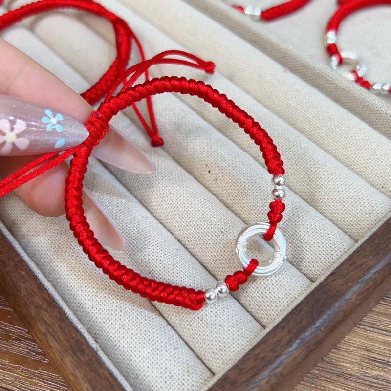Zodiac Year Red String Bracelet: 999 Sterling Silver Chinese Style Hand Ornament with Ping An Kou