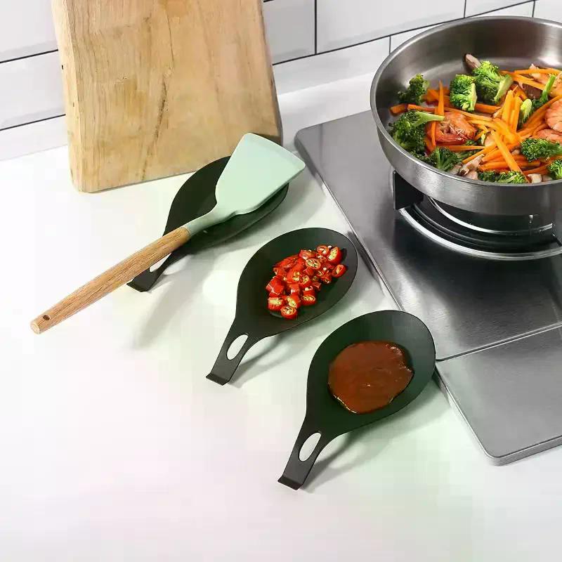 Spoon Rest, Silicone Heat-insulating Spoon Rest, Spatula Holder, Heat-resistant Cutlery Placemat Tray, Kitchen Tools