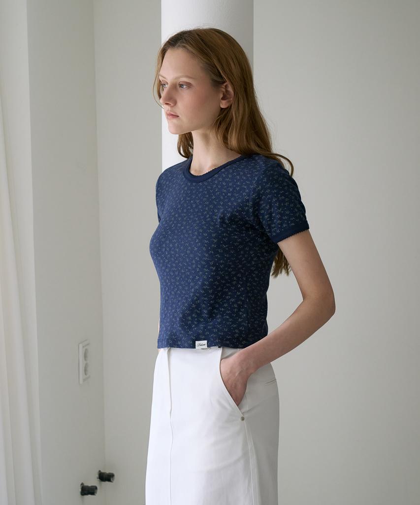 DEHEVE Flower Lace T-Shirt [Navy]