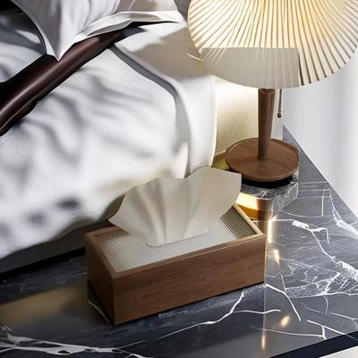 Premium Taschentuchbox mit schwarzer Walnussholzmaserung - Eleganter Schreibtisch-Papierhandtuch-/Serviettenhalter für Hotel- & Heimgebrauch in mehreren Szenen