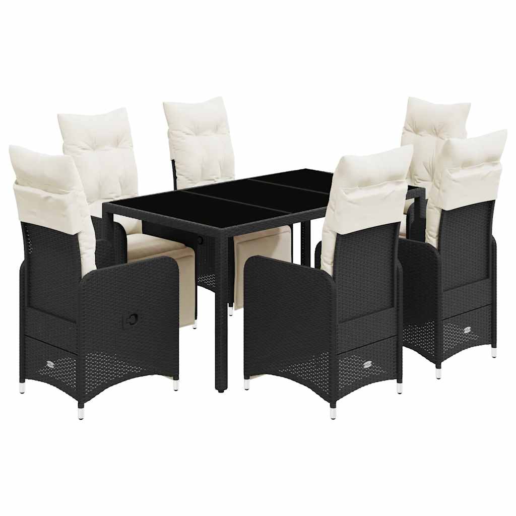 Vidaxl 7-Cz. Bistro Furniture Set with Cushions, Black, Poly Rattan