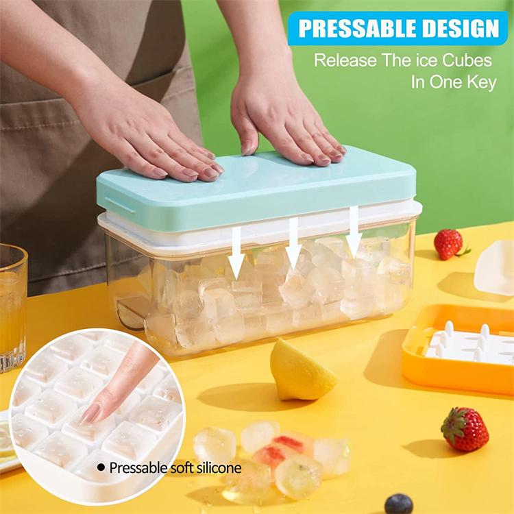 Ice Cube Tray with Stackable 2 Ice Trays Silicone Ice Cube Molds with Storage Bin For Freezer 64 Nuggets
