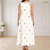 Women Plus Size Round Neck Triple Keyhole Cutout Sleeveless Printed Long Dress
