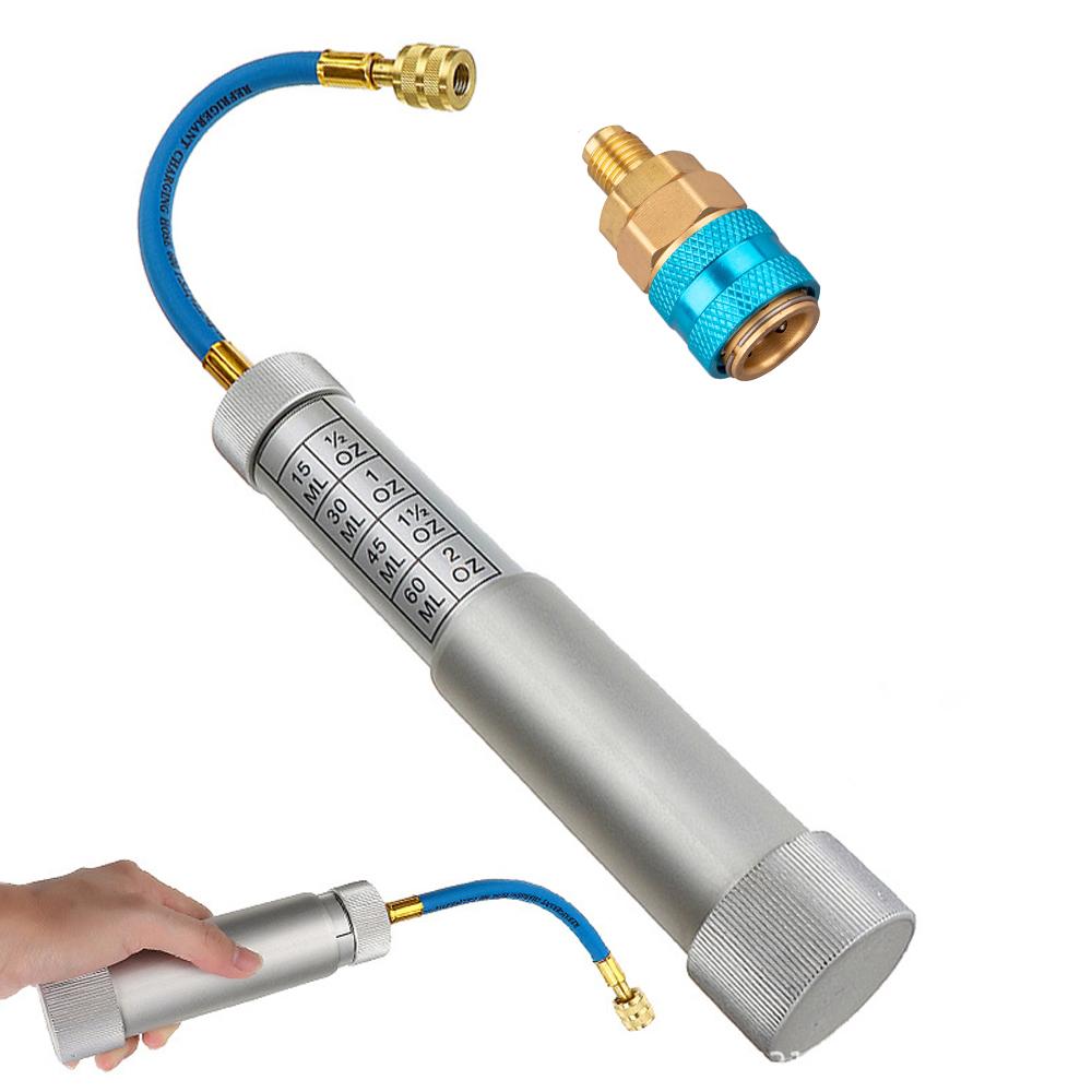 AC Oil and Dye Injector Refrigerant Tool 2oz Hand Turn AC Oil Injection Tool with Adapter for Home Automotive HVAC System