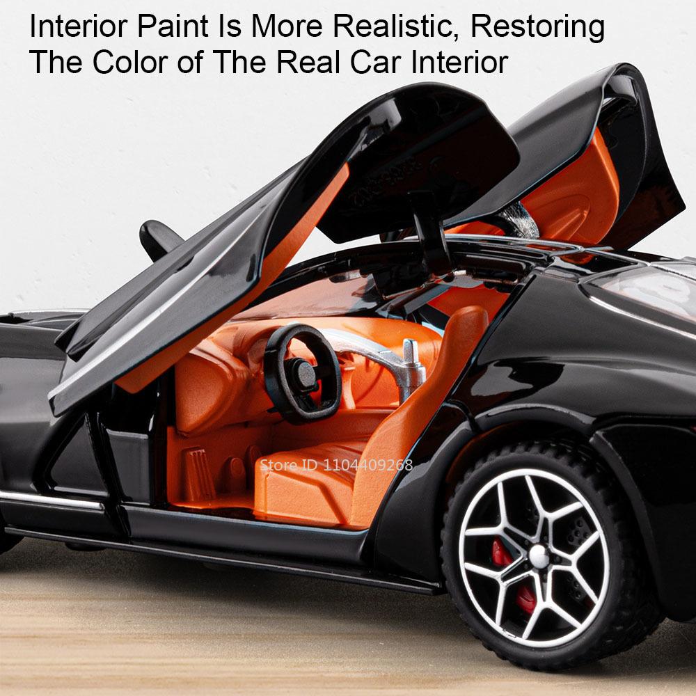 1:32 Scale Atlantic Bolide Sports Car Model Toy Doors Opened Sound Light Pul Back Alloy Racing Cars Collection Ornaments