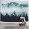 VIKAMA Nature Forest Tapestry, Misty Green Pine Tree Scenery Wall Art Hanging for Bedroom Living Room Photography Backdrop