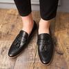 Male Comfortable Lazy Tassel Dress Shoes Slip-on Thick Soled Casual Genuine Leather Shoes British Retro Lazy Loafers Men