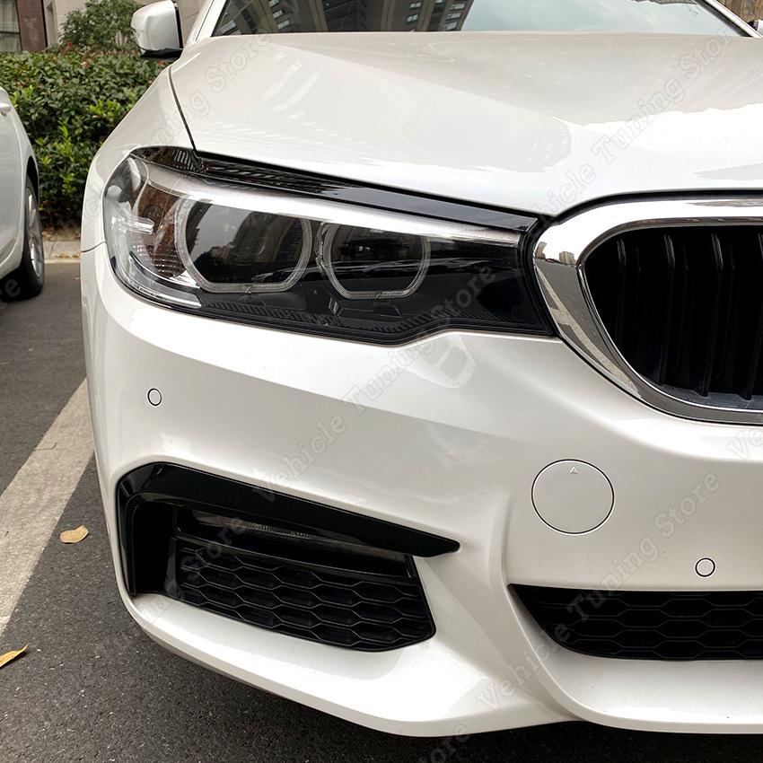 For BMW 5 Series G30 G31 2pcs ABS Glossy Evil Headlight Eyelids Eyebrows M5 520 525 530 540 2017- 3D Stickers