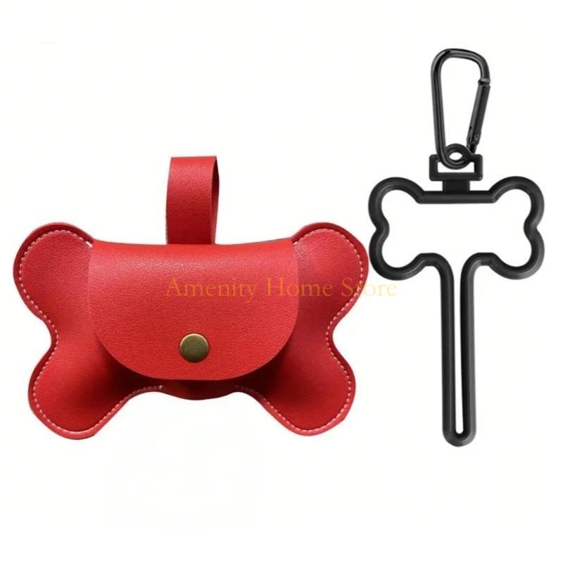 

F26C Portable Dog Poop Bag Dispenser with Leash Hook Puppy Waste Bag Leathers Dispenser for Puppy Walking Outdoor Pet Supply