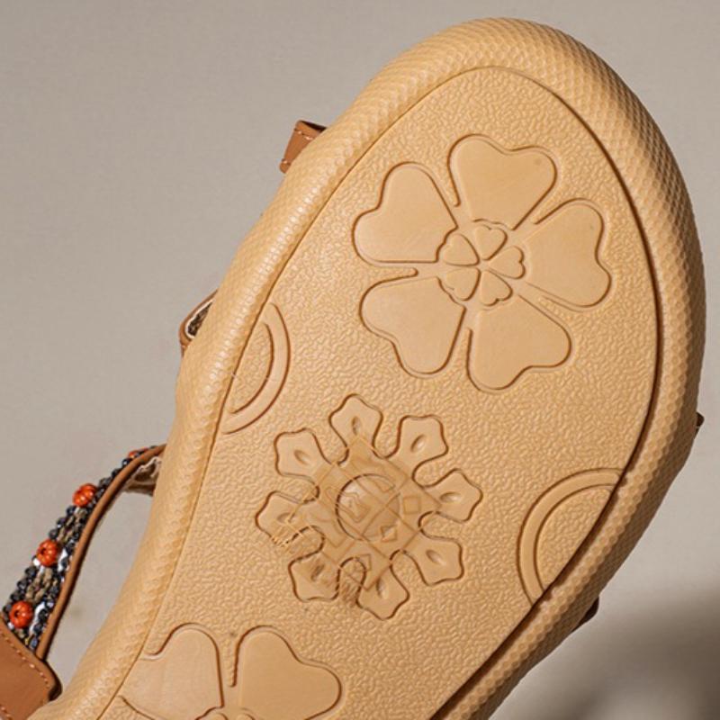 35-45 Women’s Bohemian Flat Beaded Rhinestone Beach Sandals BOHO Slides