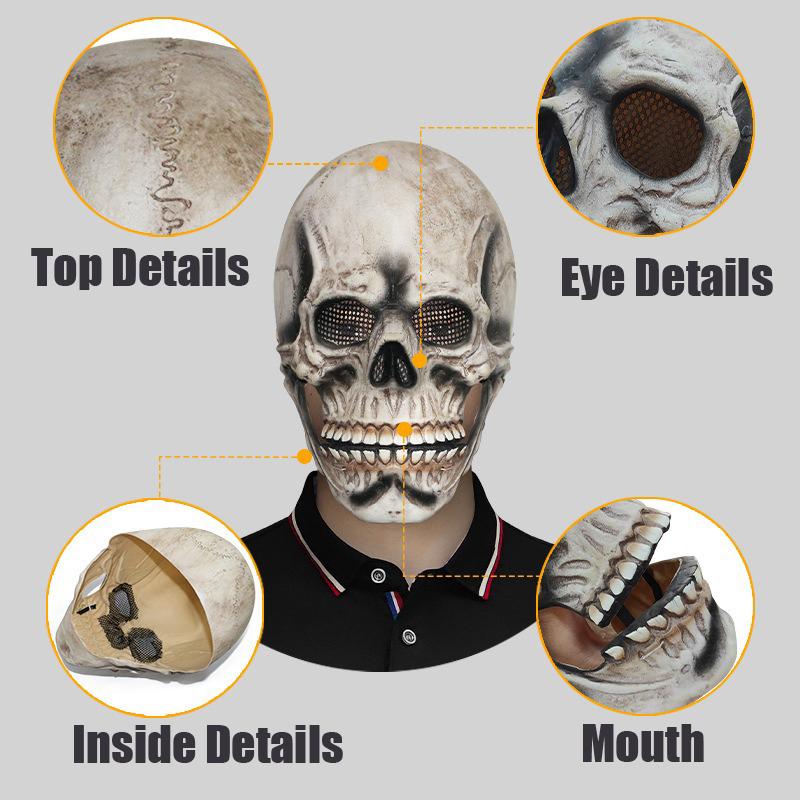 Mouth Movable Jaw Skull Hood Mask Masquerade Open Mouth Horror Skeleton Headgear Halloween Party Spoof Props Cosplay Costume