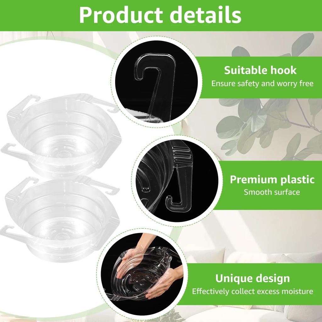 20Pcs Hanging Basket Planter Drip Trays 8/10Inch Clear Plastic Flower Pot Drip Pan with Hook Round Hanging Plant Tray for Garden