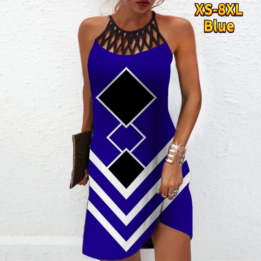 

Летнее модное сексуальное платье без рукавов, мягкое повседневное платье с 3D ромбическим узором и принтом, платье на бретельках без рукавов, летнее платье на подтяжках 2XL синий