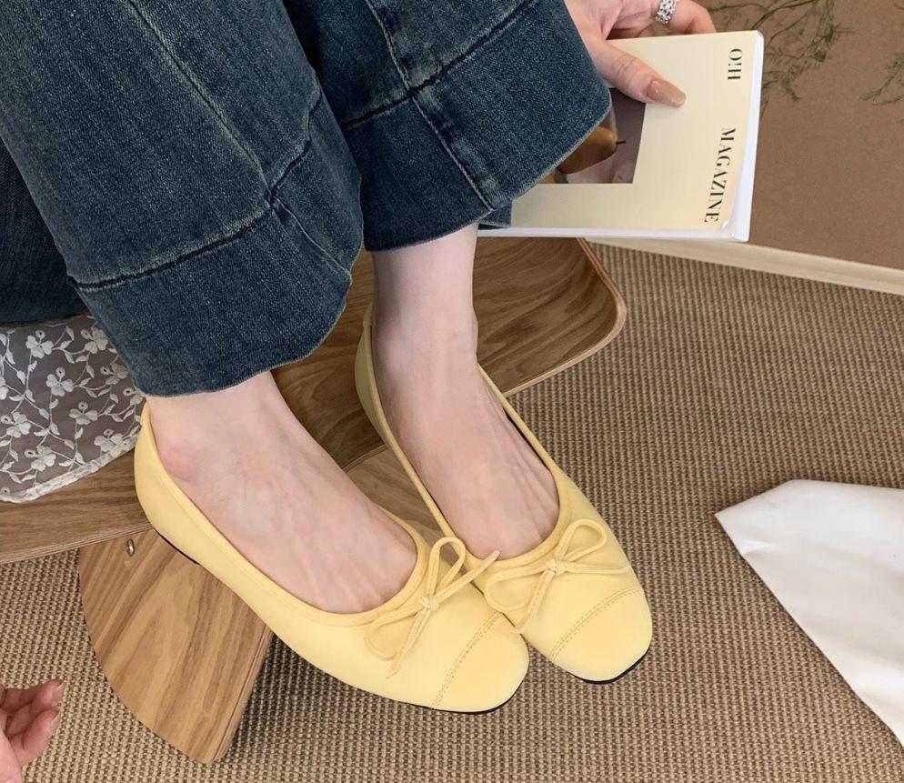 

Женская обувь 2025 новинка увеличение внутренней высоты бабушка красный одинарные туфли французские нежные весенне-летние балетки бант мелкий вырез 40 жёлтый