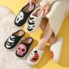 Winter Skull Print Halloween Plush Lined Warm Bag Toe Shoes Plush Home Indoor Cotton Slippers