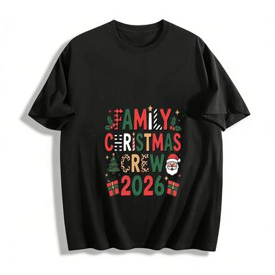 Family Christmas Crew 2026 Graphic Print Family Holiday Tees Pure Cotton T-shirt