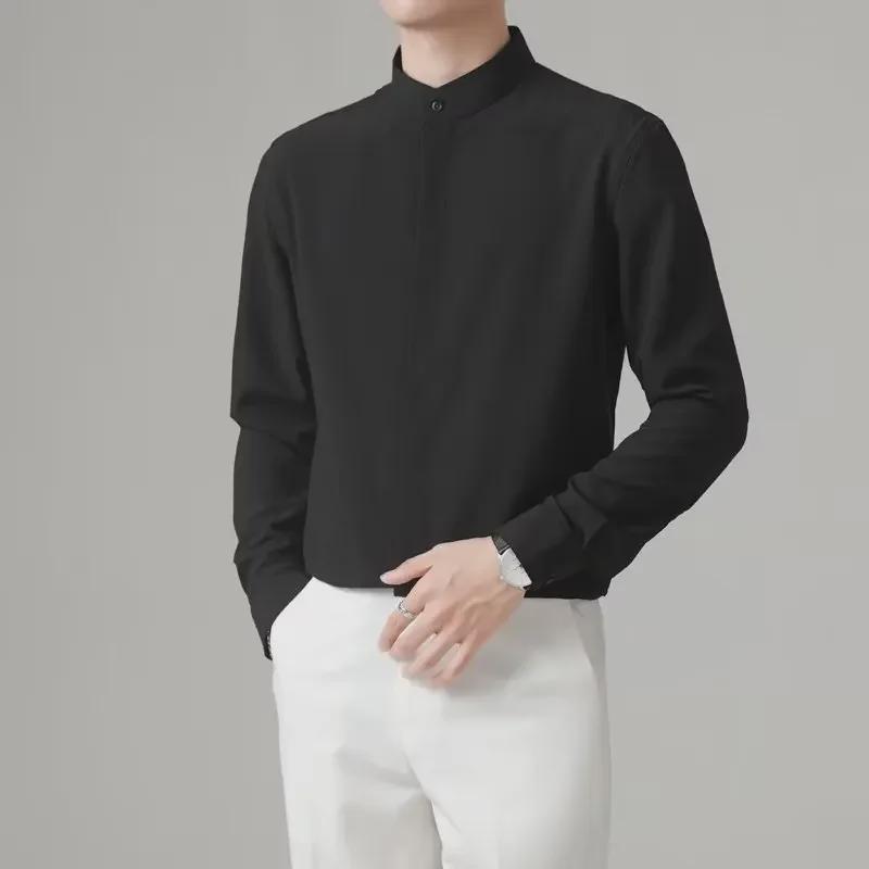 

Мужская рубашка облегающего кроя с длинными рукавами, не требующая глажки - осенний корейский стиль, легкая, зрелая деловая одежда XXL чёрный