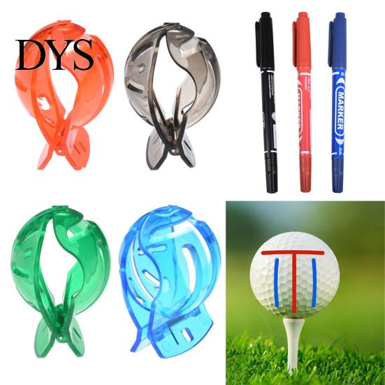 Golf Ball Line Drawing Clamp Liner Clip with Pens Triple Marker Stencil Marking Tool Template Portable Putting Alignment Accessories Putter Aid