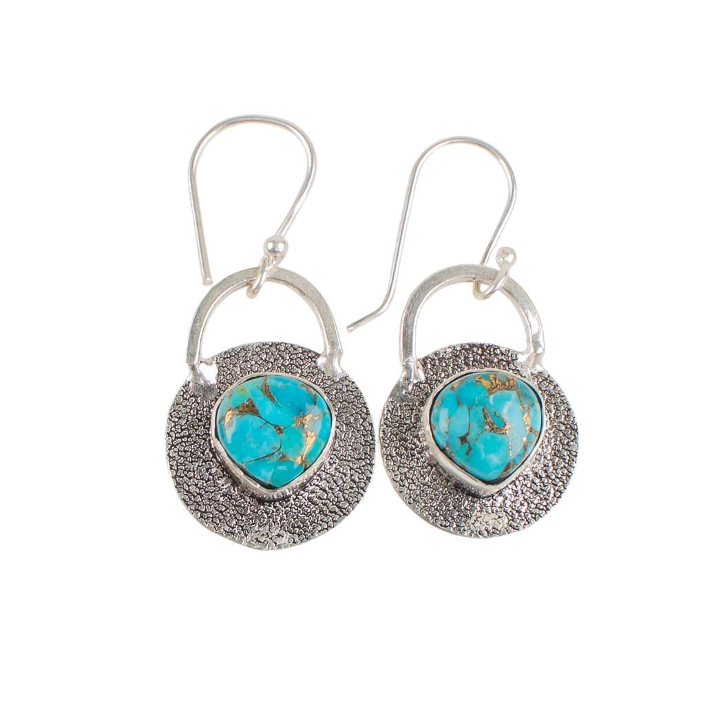 Natural Blue Copper Turquois Gemstone 925 Sterling Silver Jewelry Earrings 1.30" EE-63-34