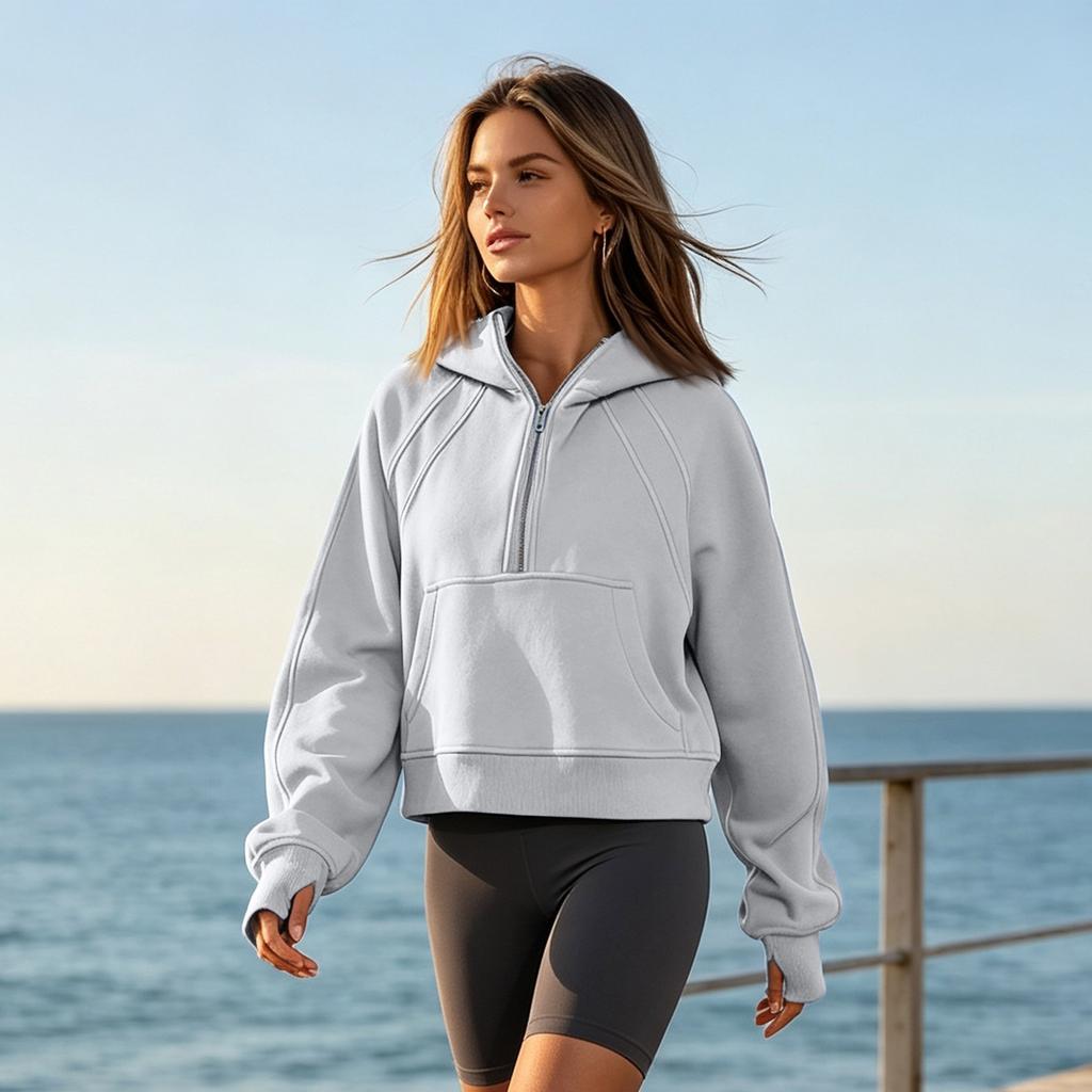 Women's Half Zip Hoodie Cropped Casual Pullover for Athletic Wear