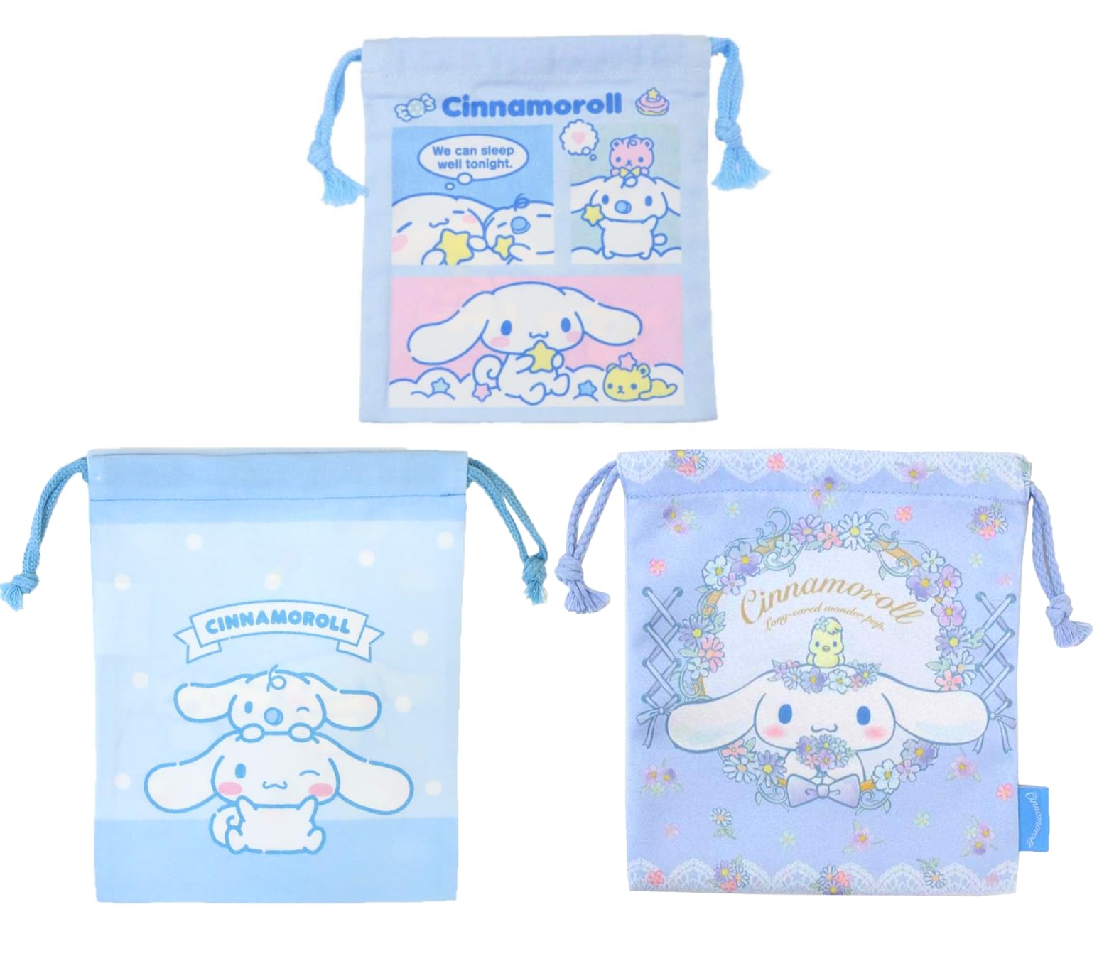 

Cinnamoroll Drawstring Pouch Set of 3 (XS Saxophone, S Saxophone Dot, Flower)