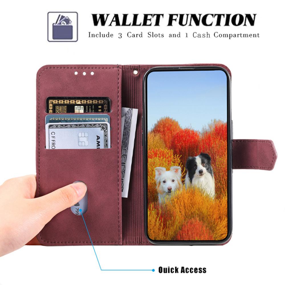 

TTUDRCH 004 Skin-touch Leather Splicing Phone Cover for vivo Y72 5G,RFID Blocking Stand Flip Wallet Case with Strap Wine Red