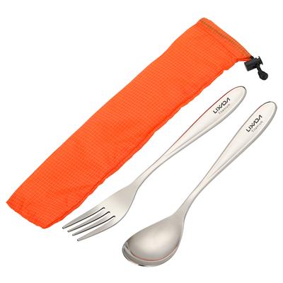 Lixada Lightweight Titanium Dinner Fork and Spoon Flatware Cutlery Set for Outdoor Camping Hiking