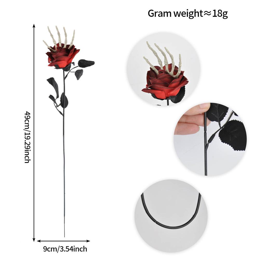 Plastic Black Artificial Roses with Skeleton Hands & Eucalyptus Leaves Halloween Spooky Skull Decorative Floral Bouquet Set