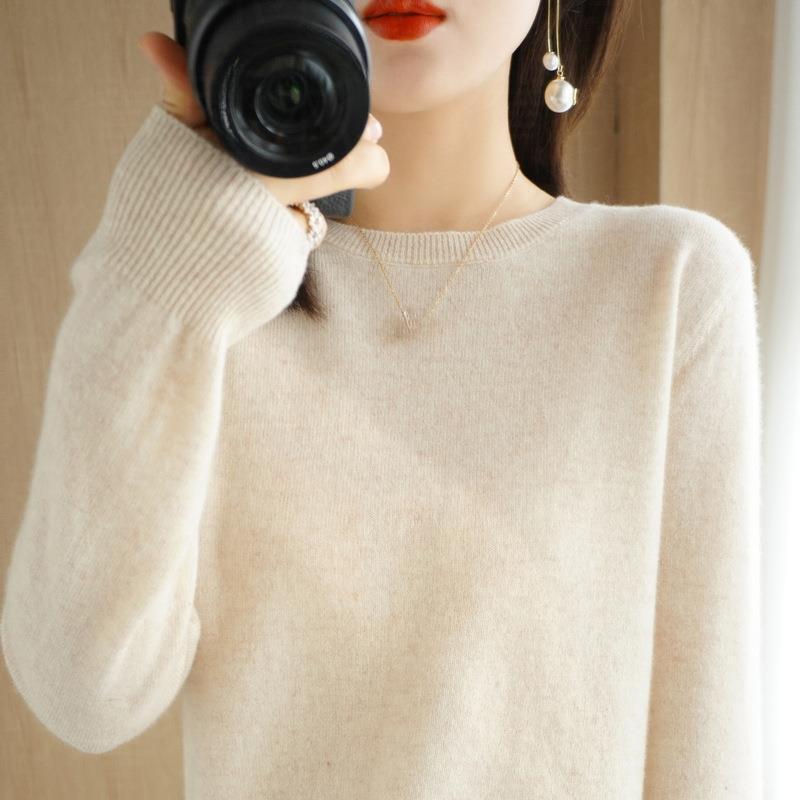 Women's O-Neck Thin Sweaters Solid Color Print Pullovers Fashion Casual Autumn Winter Long Sleeve Pull Jumper Commuter Knitted Base Shirt
