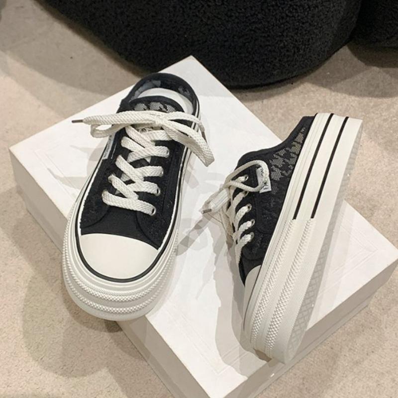 Fashion Summer Women's Shoes Breathable Canvas Slippers Fashion Platform Height Increasing Shoes for Women Casual BaoTou Half Slippers