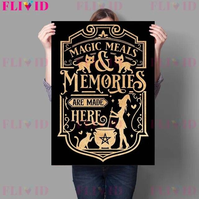 Witches Kitchen Rules And Herbs Magic Meals Vintage Wall Art Canvas Painting Magic Sign And Cats Witches Spells Poster Print No Frame