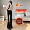 Fleece-Lined High-Waisted Black Flared Jeans for Women - Petite, Slimming Pants for Autumn/Winter 2024