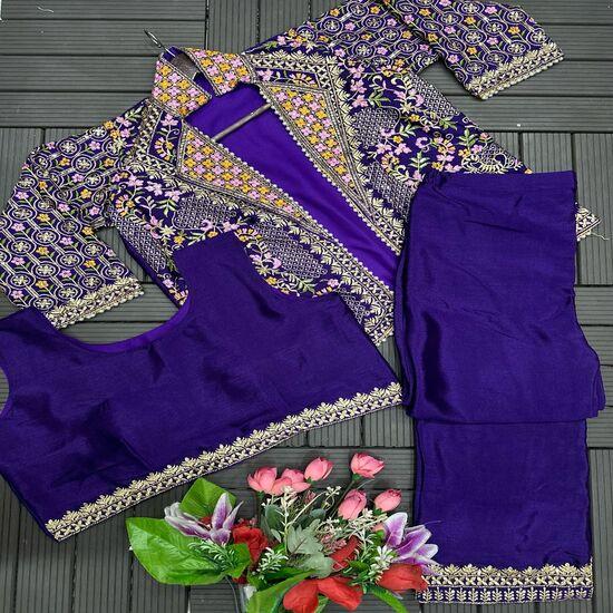 

Бирюзовый комплект палаццо с вышитым жакетом FREE SIZE фиолетовый