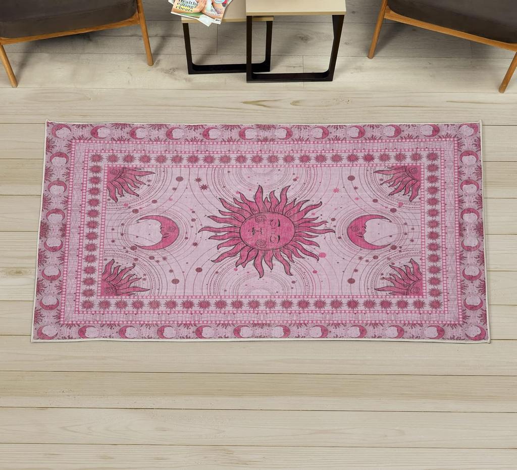 Dinosaur Decorative Rug,Jurassic Scenario Cartoon Animals in Wilderness Cloudy Sunrise Back, Quality Carpet for Bedroom Dorm and