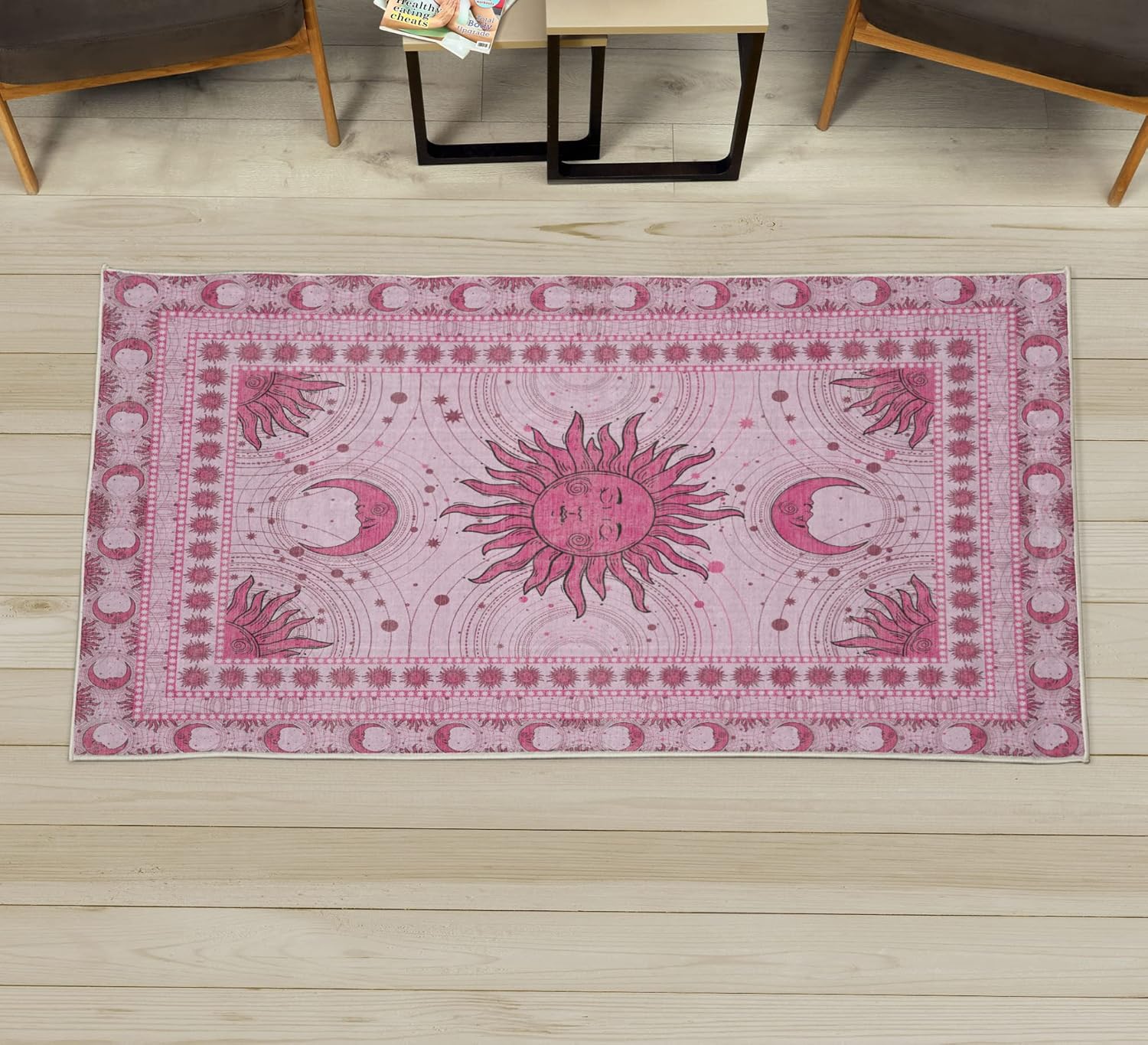 

Mid Century Modern Decorative Rug, Abstract Circles Leaves and Stripes in Nature Color Palette, Quality Carpet for Bedroom Dorm 60x90CM