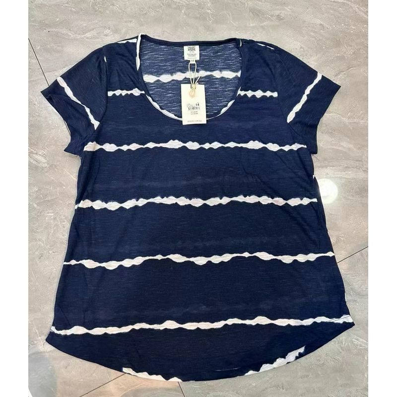 

German Orders! Export Summer Women s Clothing Stripes round Neck Plus Size Short Sleeve T-shirt Tie-Dye Half-Length Sleeve Thin Loose Tops Figure Color 20