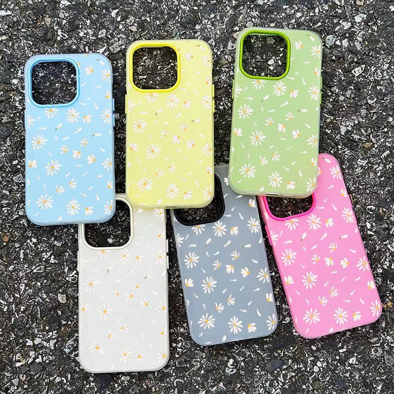 Elegant Fresh White Daisy Pattern Phone Case for Samsung Galaxy S26 S25 S24 S23 Ultra S22 Plus S21 FE 2 IN 1 Candy Color Cover