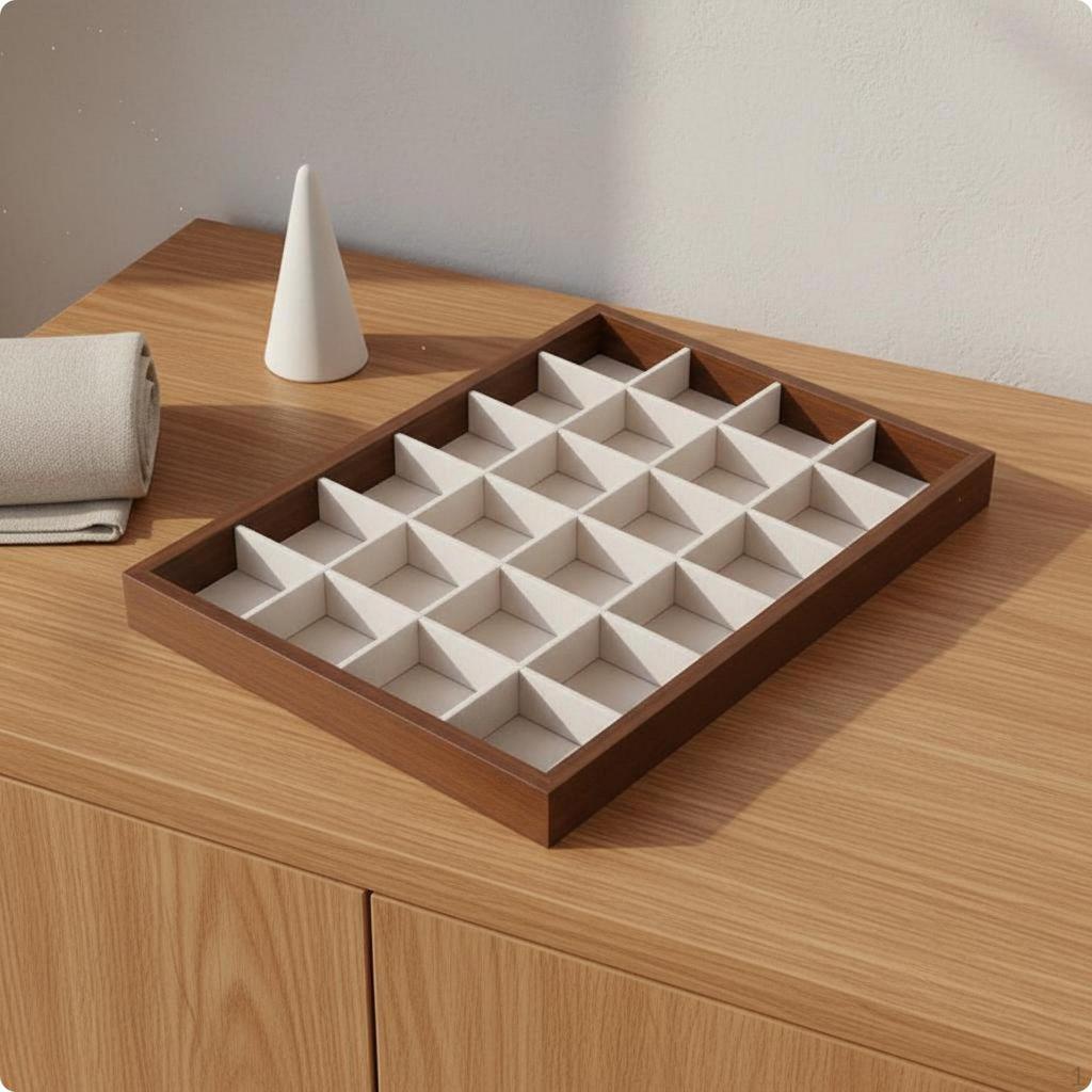 Jewelry Storage Tray Wooden Organizer Large Capacity Finger Holder Display Box for