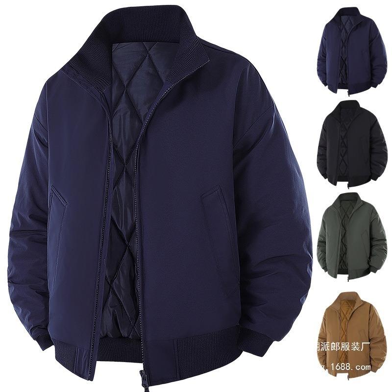 Autumn and Winter Cotton Jacket Men's Winter New Solid Color Trendy Brand Casual Flight Stand-up Neck Cotton-padded Jacket Men