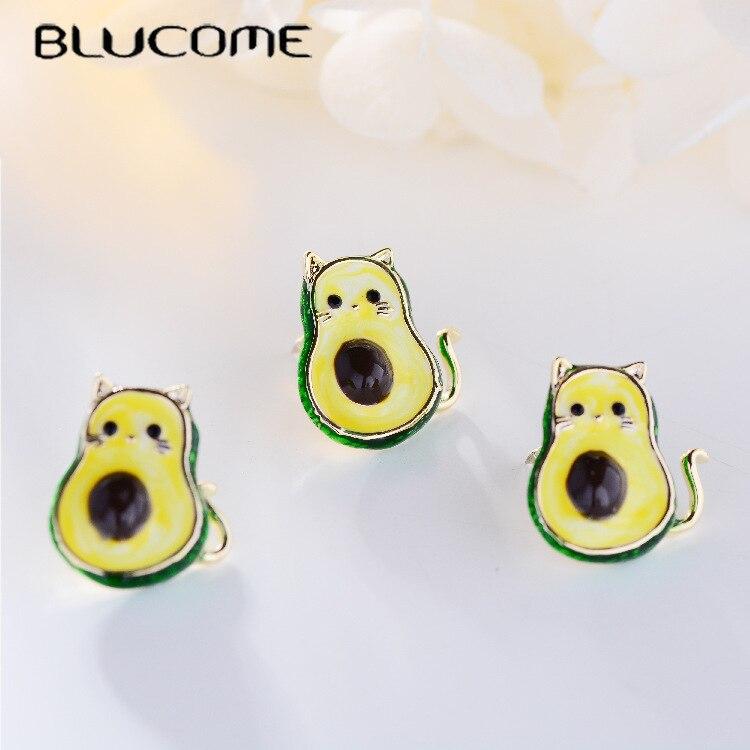 Blucome Cute Cartoon Avocado Cat Anime Brooches for Women Men Collar Hijab Pins