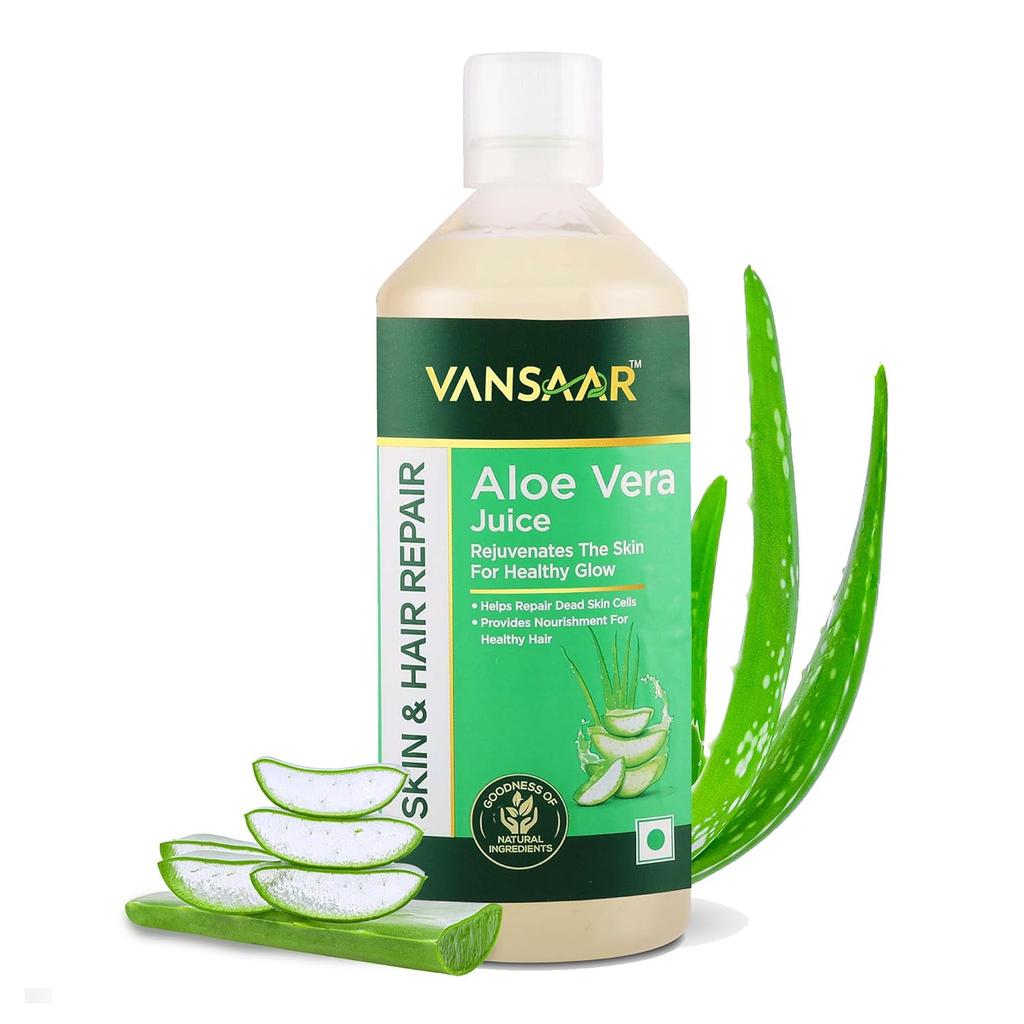 Vansaar Aloe Vera Juice 1 L Natural Cold Pressed With Pulp For Skin Glow Hydration Hair Nourishment Daily Health Drink