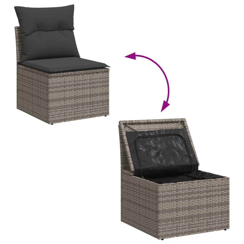 Vidaxl 8-Cz. Gartenmöbel-Set mit Kissen, Grau, Polyrattan