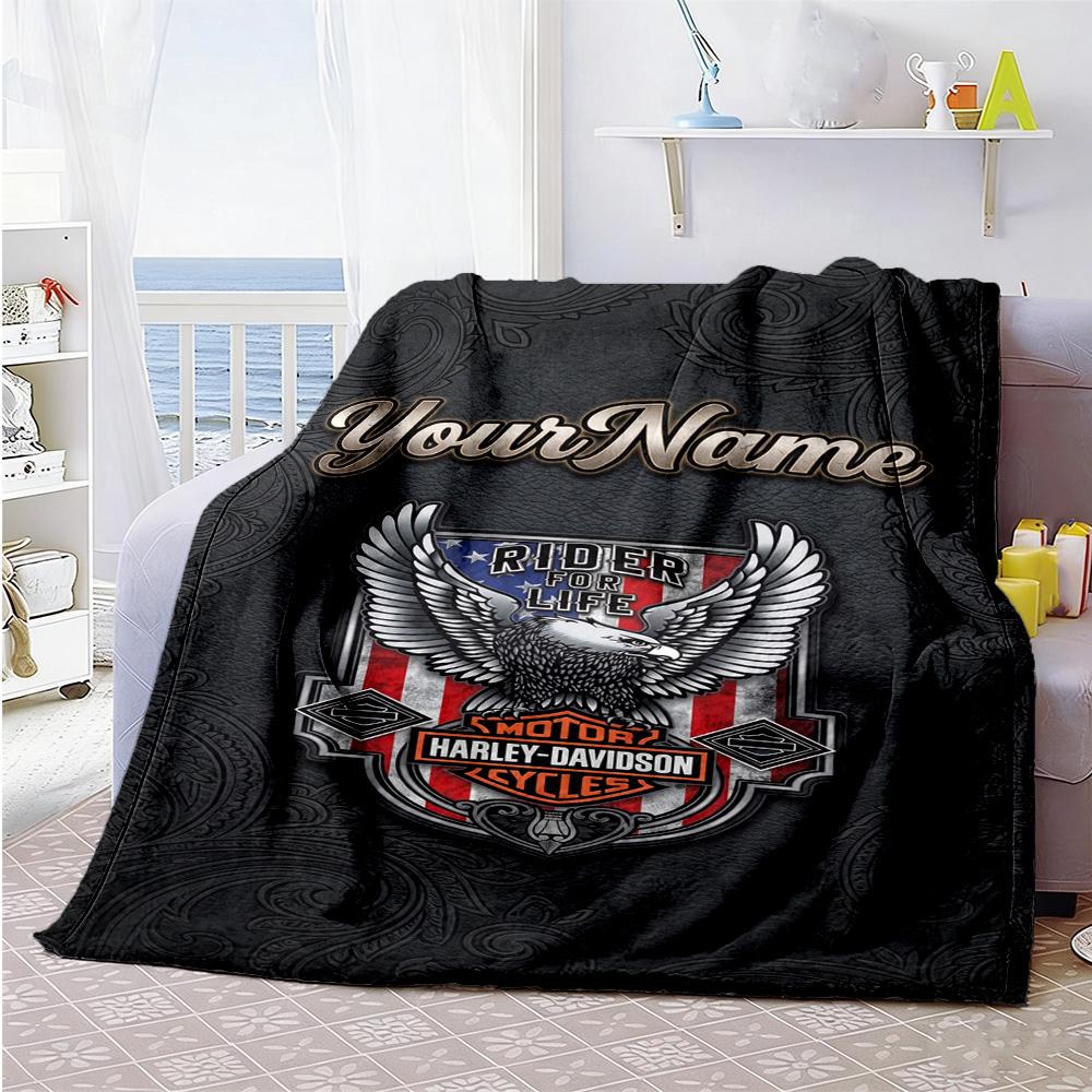Harley-davidson Motorcycles Personalized Text Blanket Cozy Personalized Blanket Soft & Cozy Throw For Nap Office Chair Livingroom Bed