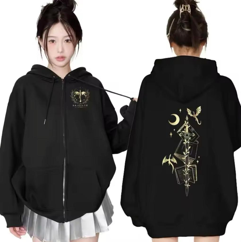 Unisex European Harajuku Style Printed Hooded Zipper Sweatshirt Cardigan