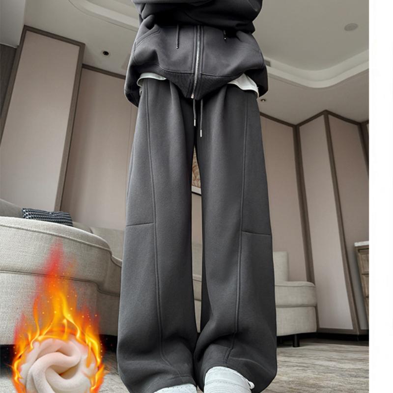 Sport Pants for Women In Autumn and Winter New High-waisted Velvet Wide-leg Pants Narrow Version Straight Banana Casual Pants