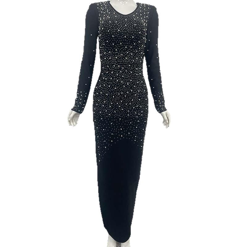 Cross-Border Bandage Dress: Sexy Deep V Beaded Rhinestone Evening Gown for Women