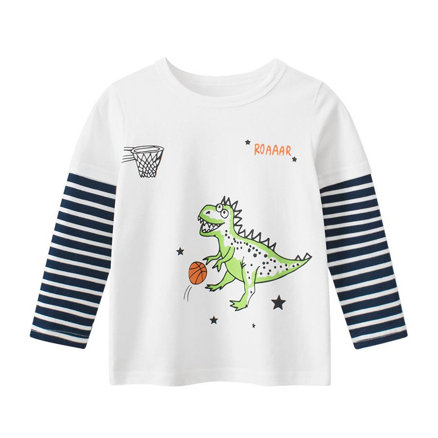 27kids Autumn 2025 Boys' Dinosaur Long-Sleeve Layered T-Shirt