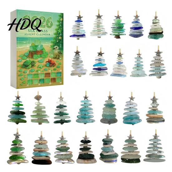 Regalo Conto alla Rovescia per le Feste per Bambini 2026 Calendario dell'Avvento Stile Vetro Marino Scatola Cieca 24 Pezzi Ornamenti a Tema Costiero Ornamenti Acrilici da Appendere all'Albero,