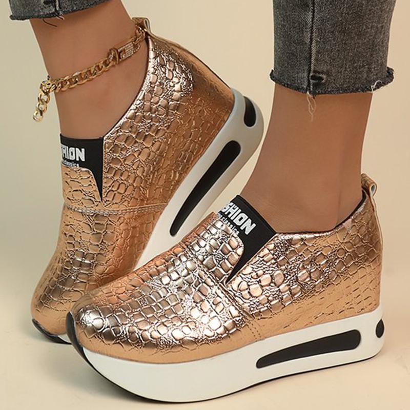 Fashion Elegant Silver Pu Leather Platform Sneakers Women Letter Print Slip On Casual Shoes Foe Woman Lightweight Vulcanize Shoes Mujer