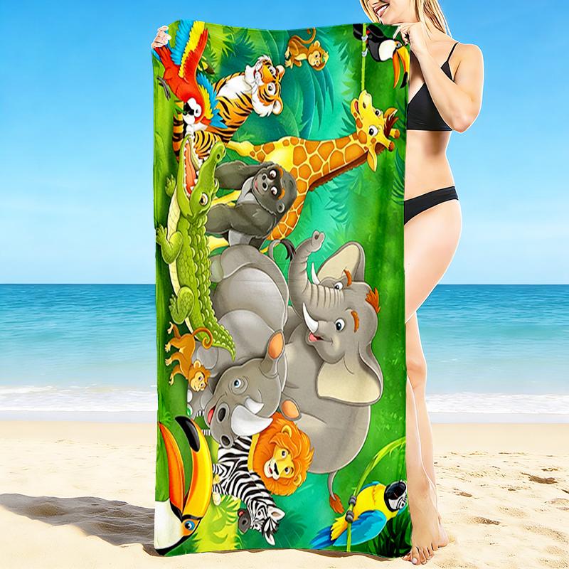 1Pc Jungle Animal Parade Beach Towel, Quick Dry, Multi-Use for Beach Pool Gym Yoga Home Travel, Christmas, Halloween, Xmas Gift M928511